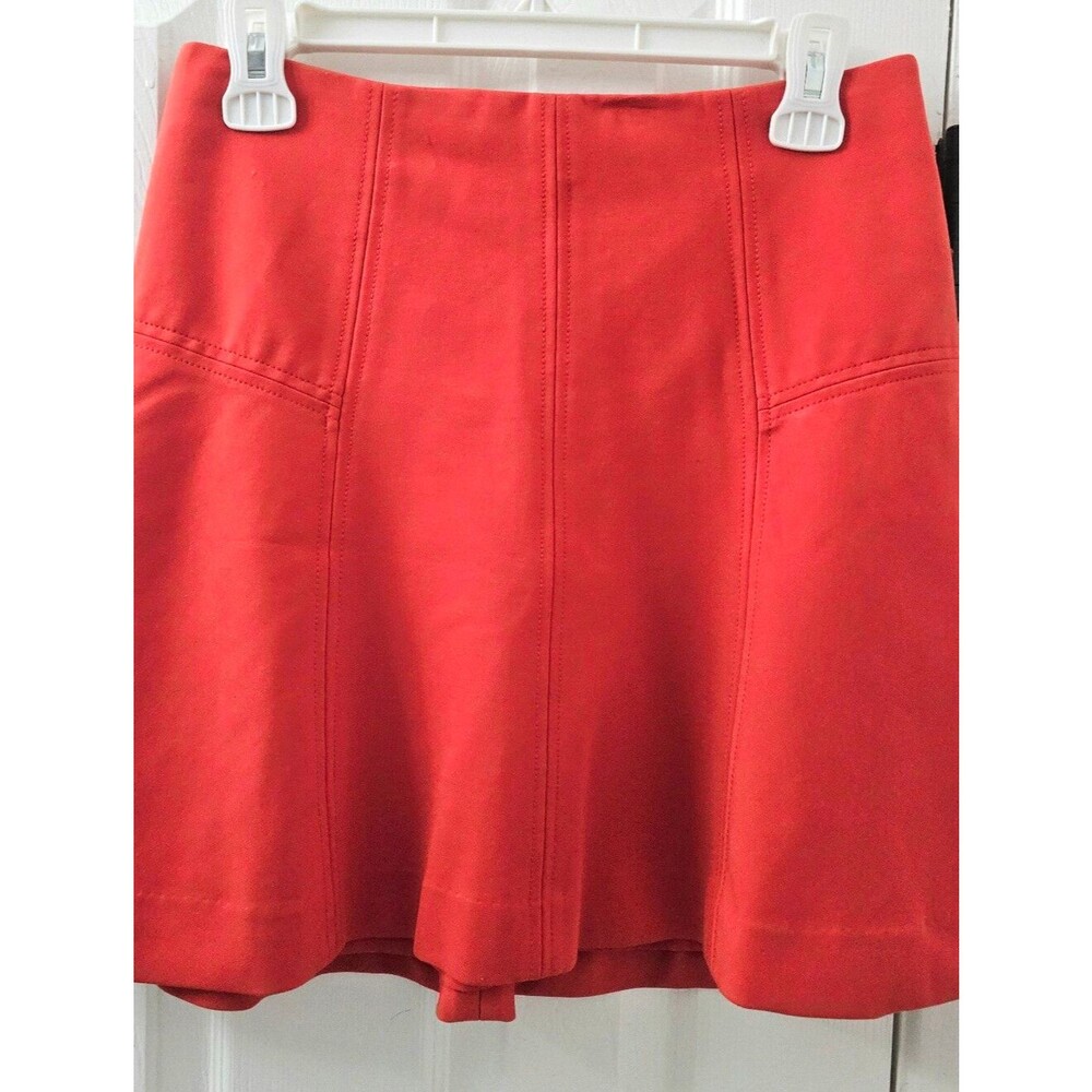 LOFT A-Line Flare Skater Mini Skirt Red Orange Stretch Lined 00 Preppy Office
